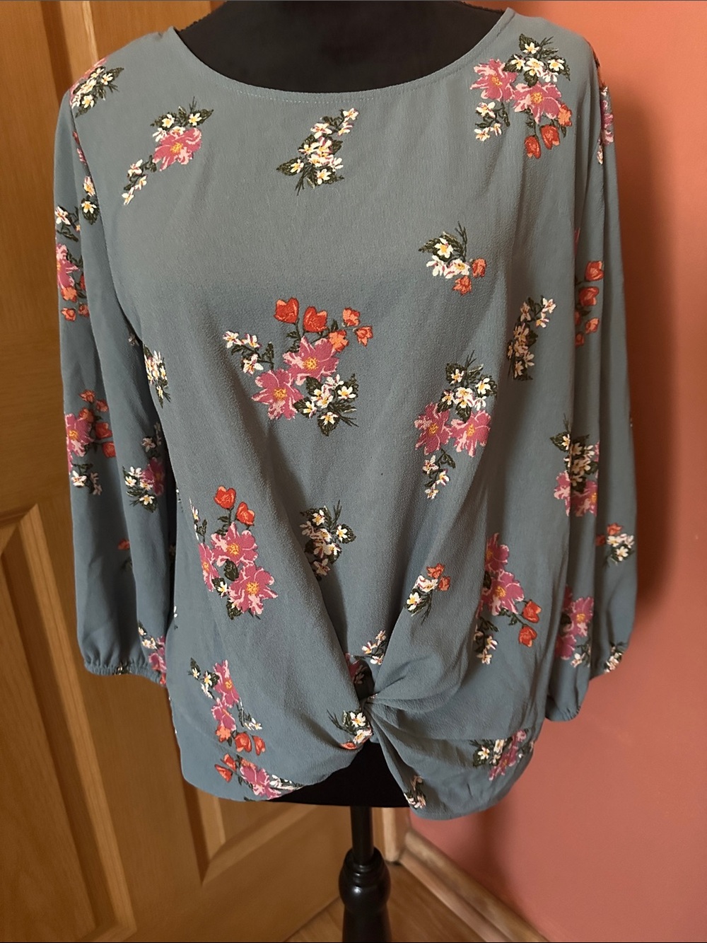 Pink Republic Teal Floral Twist-Front Tunic